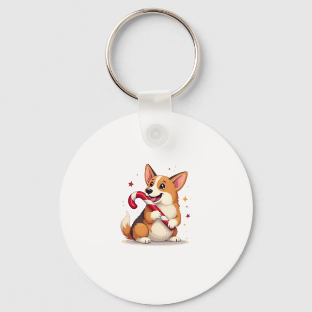Corgi Candy Cane Joy Keychain (Front)