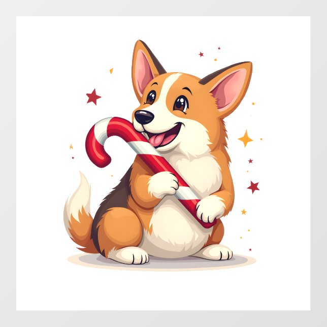 Corgi Candy Cane Joy Wall Decal (Front)