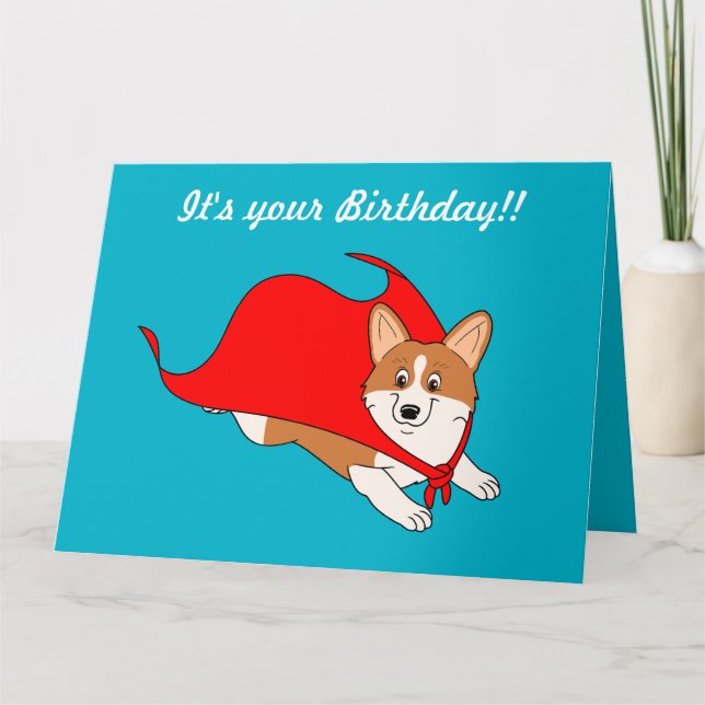 Corgi Cartoon Hero Birthday Card (Front)