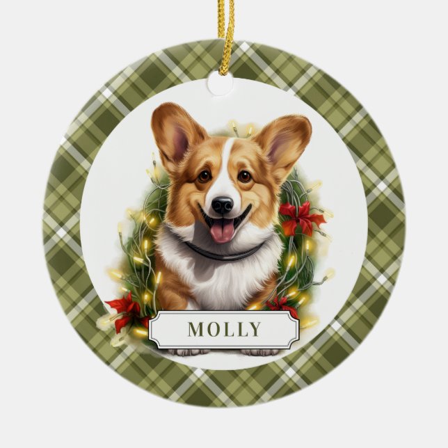 Corgi Ceramic Circle Ornament (Front)