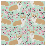 corgi cherry blossom mint fabric
