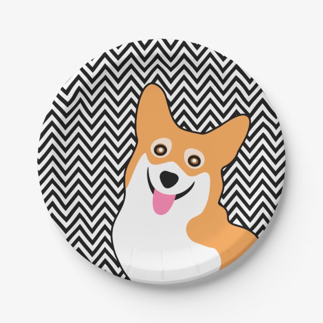 Corgi Chic Chevron Paper Plates (Front)