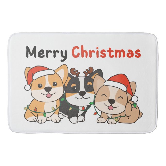 Corgi Christmas Animals Cute Dogs Merry Christmas  Bath Mat (Front)
