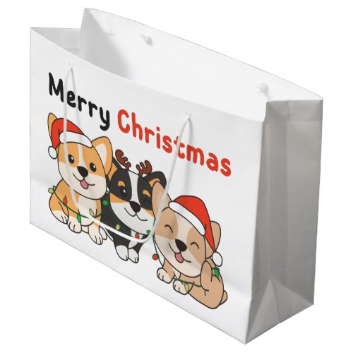 Corgi Christmas Animals Cute Dogs Merry Christmas  Large Gift Bag