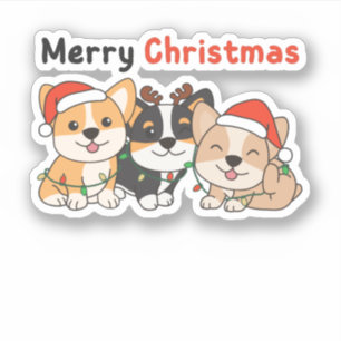 Corgi Christmas Animals Cute Dogs Merry Christmas Sticker