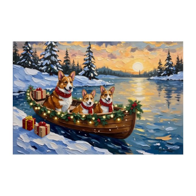 Corgi Christmas Boat Holiday Acrylic Print (Front)