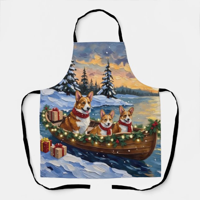 Corgi Christmas Boat Holiday Apron (Front)