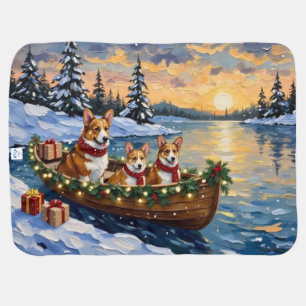 Corgi Christmas Boat Holiday Baby Blanket