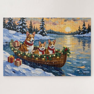 Corgi Christmas Boat Holiday Jigsaw Puzzle
