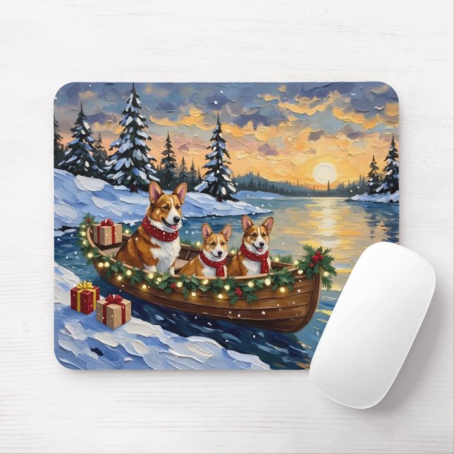 Corgi Christmas Boat Holiday Mouse Pad (With Mouse)