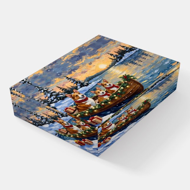 Corgi Christmas Boat Holiday Paperweight (Angled)