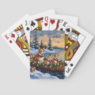 Corgi Christmas Boat Holiday Poker Cards