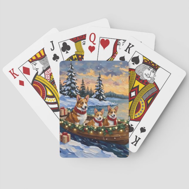Corgi Christmas Boat Holiday Poker Cards (Back)