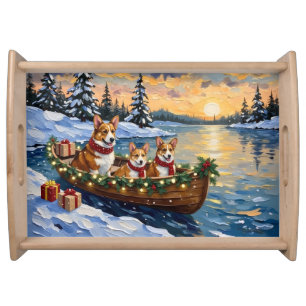Corgi Christmas Boat Holiday Serving Tray