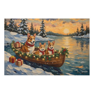 Corgi Christmas Boat Holiday Wood Wall Art