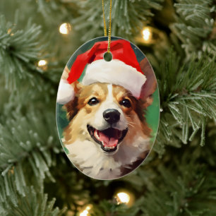 Corgi Christmas brush painting artwork Ceramic Ornament