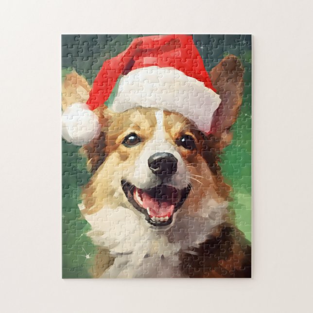 Corgi Christmas brush painting artwork Jigsaw Puzzle (Vertical)