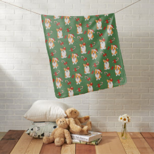 Corgi Christmas Candy Cane Pattern Baby Blanket