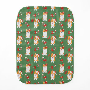 Corgi Christmas Candy Cane Pattern Baby Burp Cloth