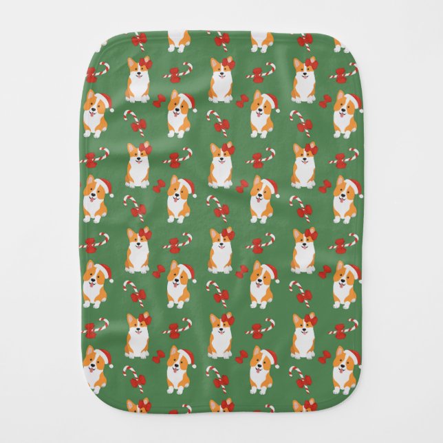 Corgi Christmas Candy Cane Pattern Baby Burp Cloth (Front)
