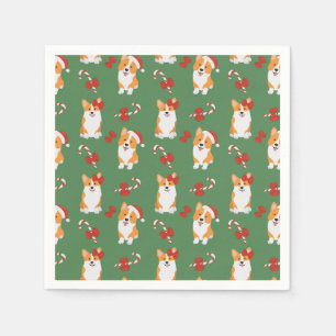 Corgi Christmas Candy Cane Pattern Napkins