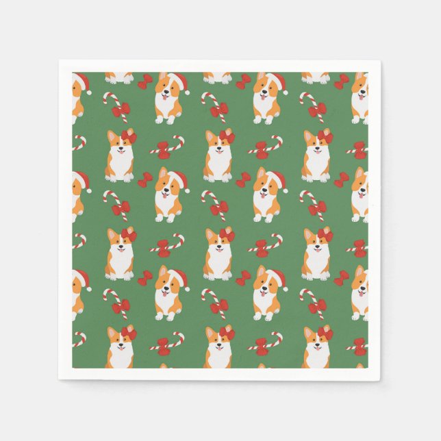 Corgi Christmas Candy Cane Pattern Napkins (Front)