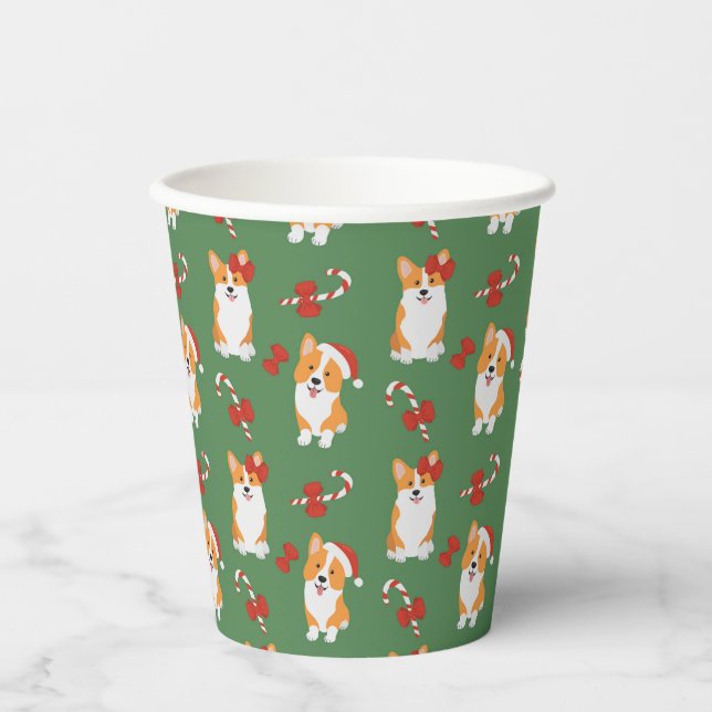 Corgi Christmas Candy Cane Pattern Paper Cups (Front)