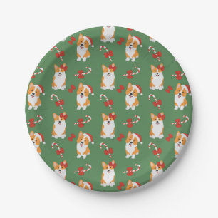 Corgi Christmas Candy Cane Pattern Paper Plates