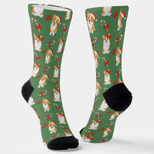 Corgi Christmas Candy Cane Pattern Socks