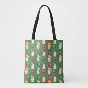 Corgi Christmas Candy Cane Pattern Tote Bag