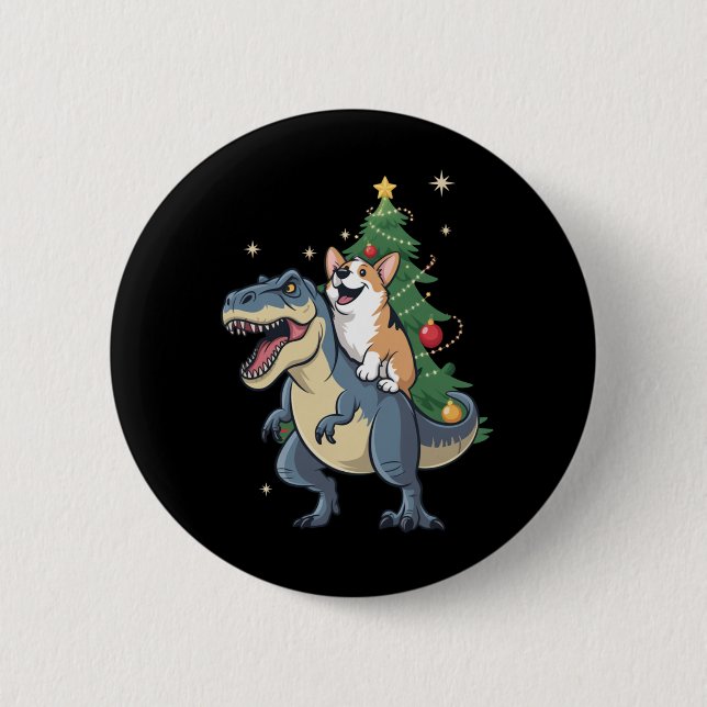 Corgi Christmas Dinosaur Tree Rex Holiday Xmas  Button (Front)