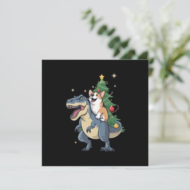 Corgi Christmas Dinosaur Tree Rex Holiday Xmas  Card (Standing Front)