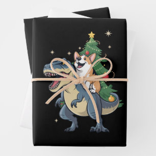 Corgi Christmas Dinosaur Tree Rex Holiday Xmas  Wrapping Paper Sheets