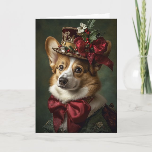 Corgi Christmas Elegant Victorian Dog Holiday Card (Front)