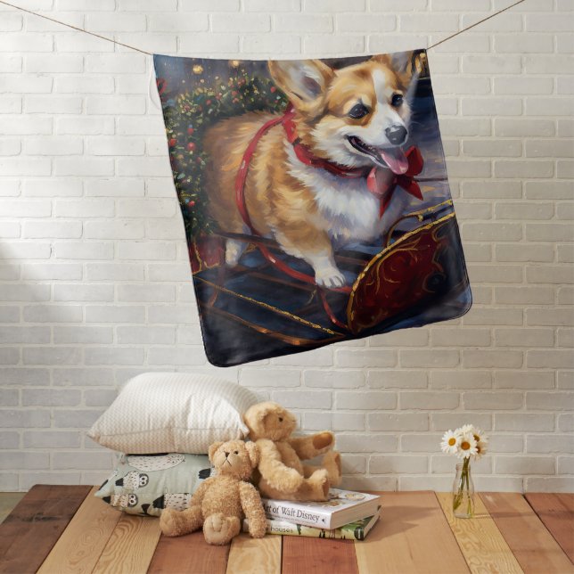 Corgi Christmas Festive Season Baby Blanket (In Situ)