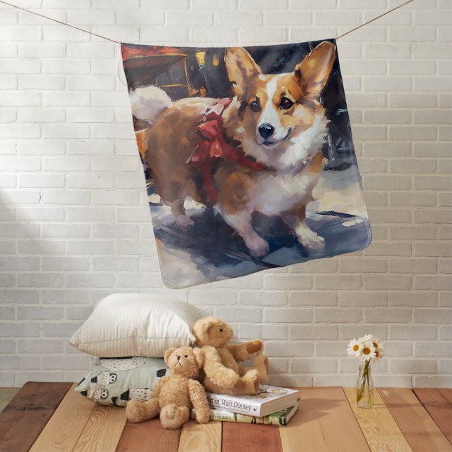 Corgi Christmas Festive Season Baby Blanket (In Situ)