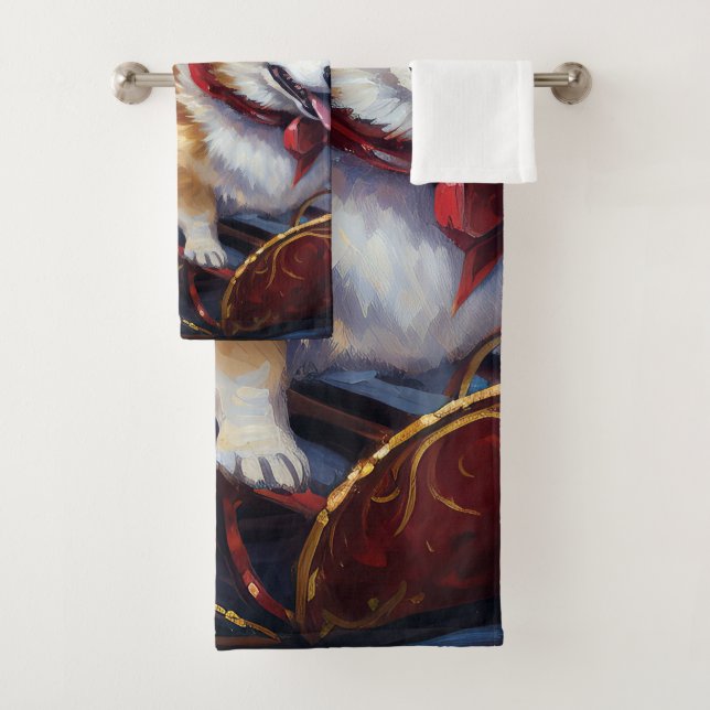 Corgi Christmas Festive Season Bath Towel Set (Insitu)