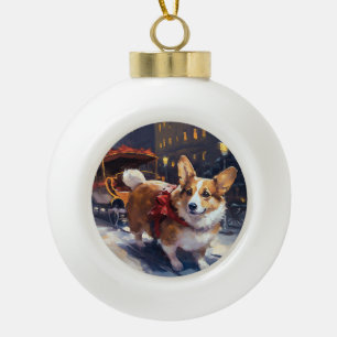 Corgi Christmas Festive Season Ceramic Ball Christmas Ornament