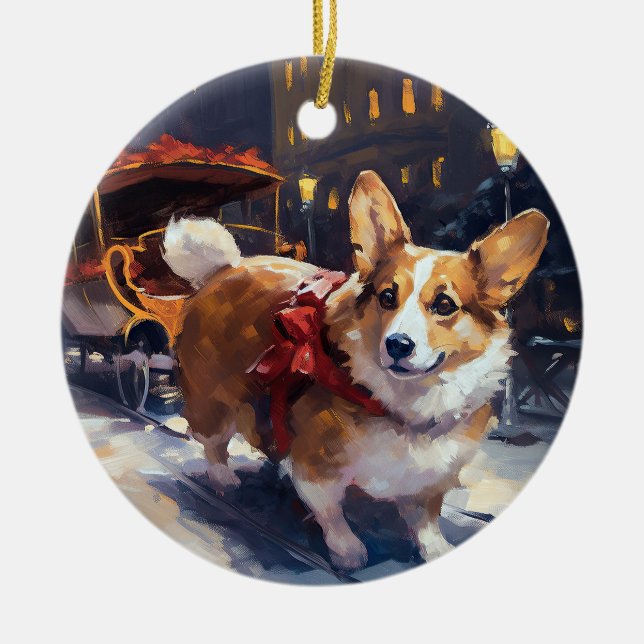 Corgi Christmas Festive Season Ceramic Ornament (Front)
