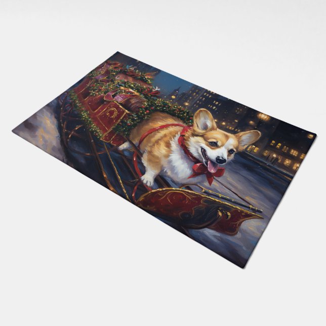 Corgi Christmas Festive Season Doormat (Angled)