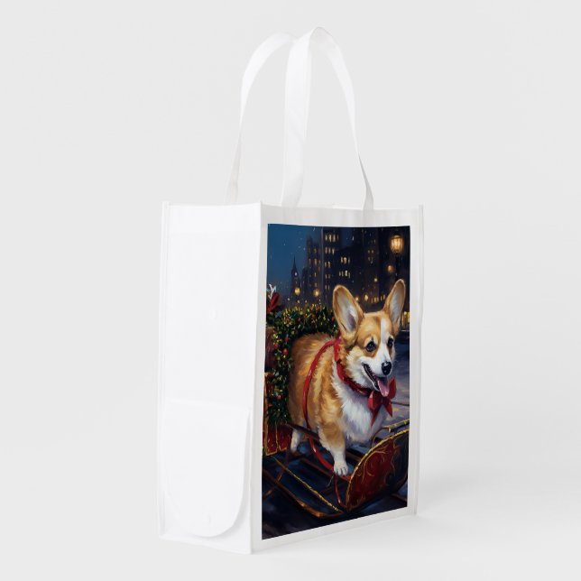 Corgi Christmas Festive Season Grocery Bag (Front Side)