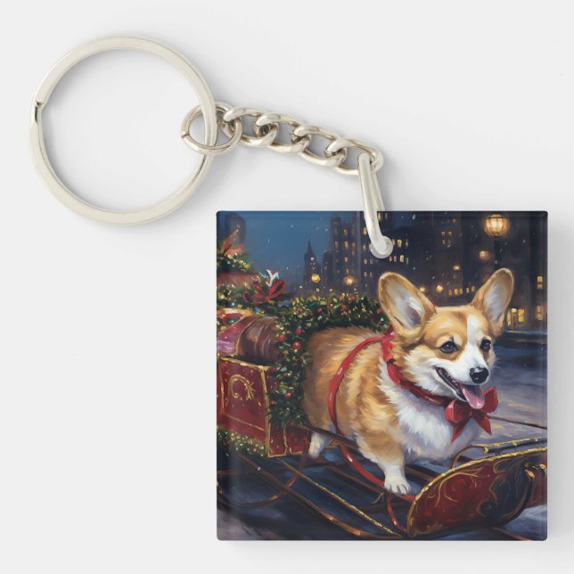 Corgi Christmas Festive Season Keychain (Front)