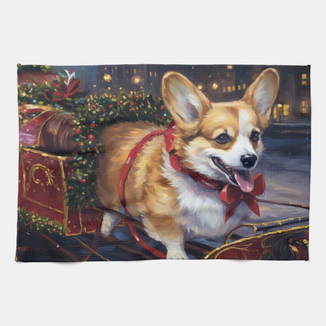Corgi Christmas Festive Season Kitchen Towel (Horizontal)