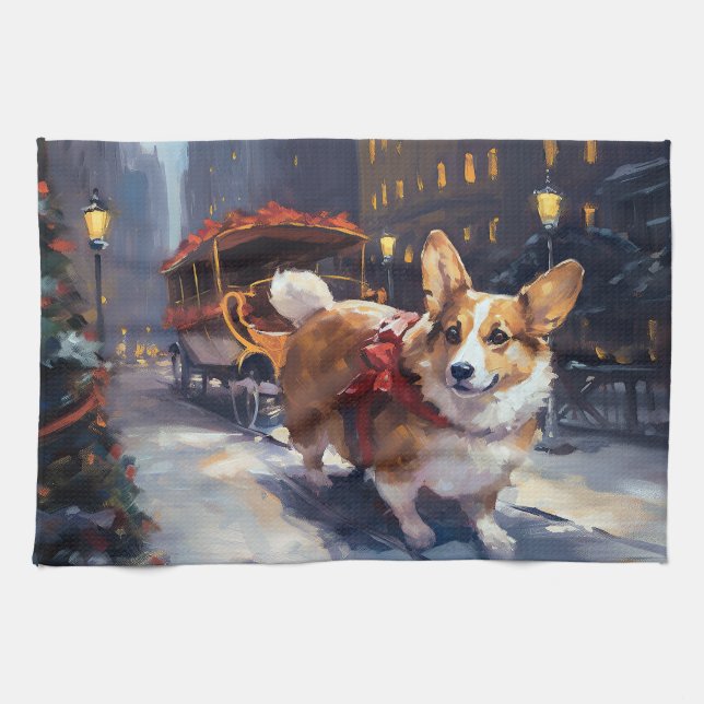 Corgi Christmas Festive Season Kitchen Towel (Horizontal)
