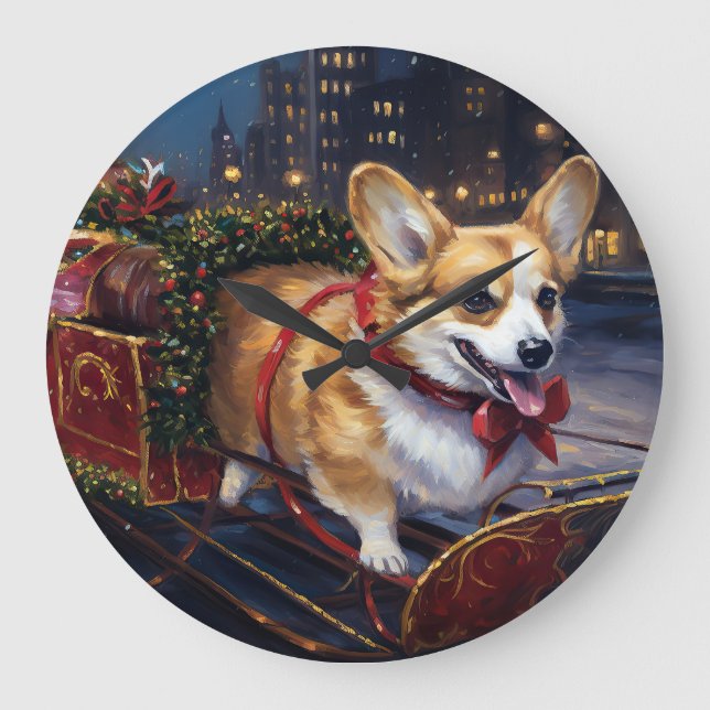 Corgi Christmas Festive Season Large Clock (Front)