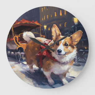 Corgi Christmas Festive Season Large Clock