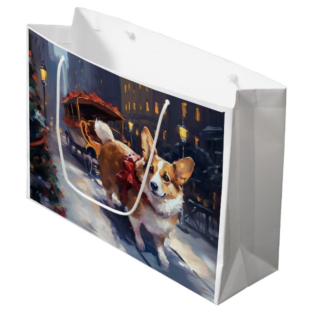 Corgi Christmas Festive Season Large Gift Bag (Front Angled)