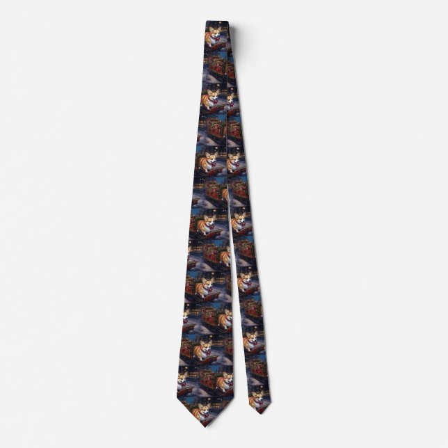 Corgi Christmas Festive Season Neck Tie (Front)