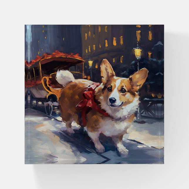 Corgi Christmas Festive Season Paperweight (Front)