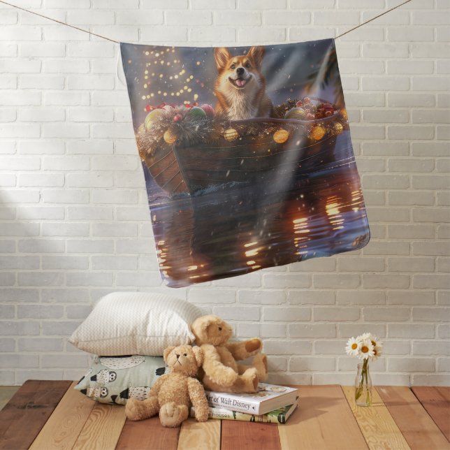 Corgi Christmas Festive Voyage Baby Blanket (In Situ)